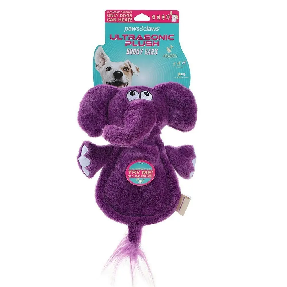 Paws & Claws Doggy Ears Ultrasonic 33cm Elephant Plush Squeaker Dog Toy Violet