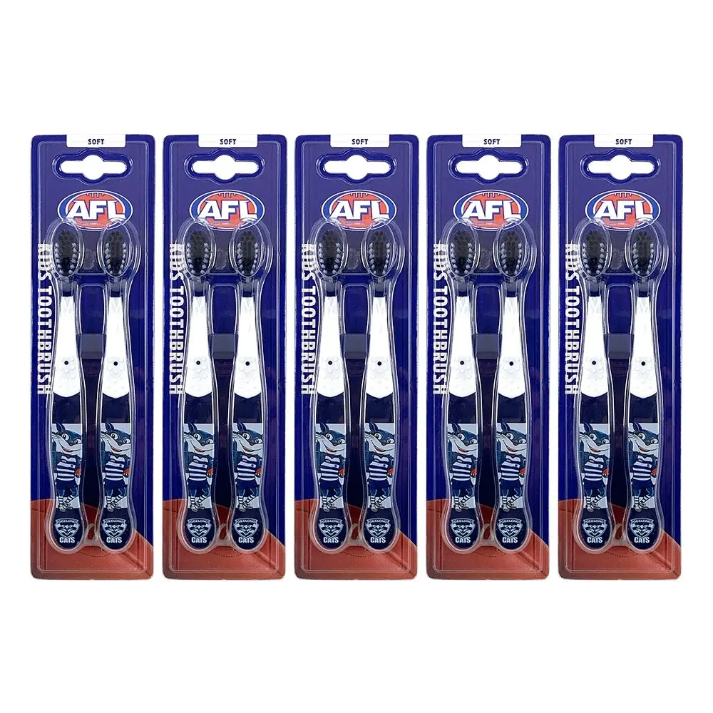 10pc AFL Mascot Kids/Children Soft Bristles Toothbrush Geelong Cats 3y+