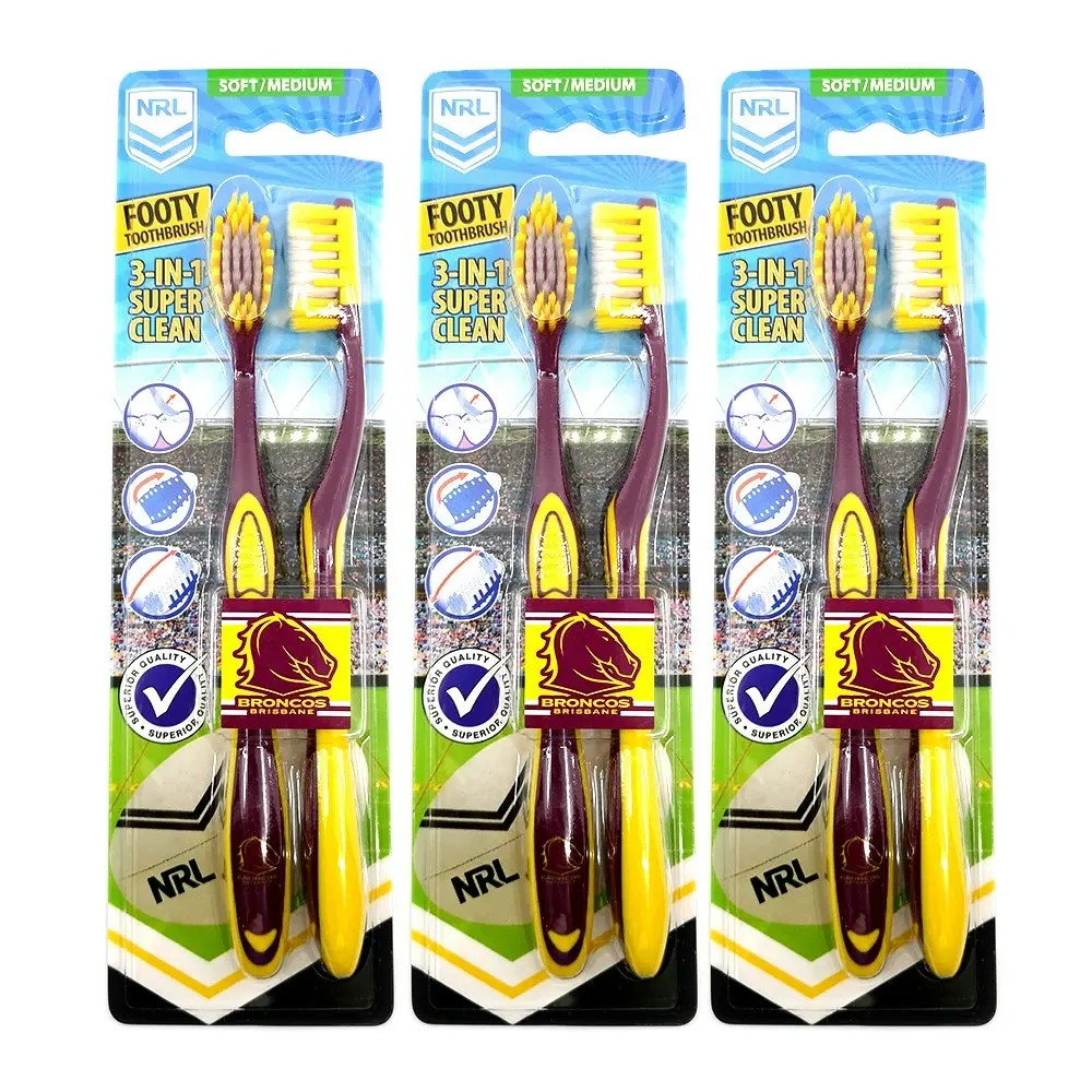 6pc NRL Brisbane Broncos Soft/Medium Toothbrush Kids/Adults Oral Care 6y+