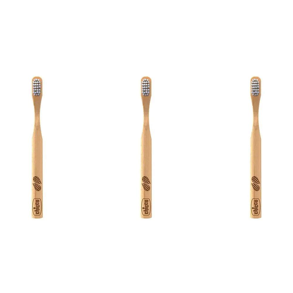 3x Chicco Nursing Bamboo Toothbrush Children Dental Teeth Oral Care Natural 3+