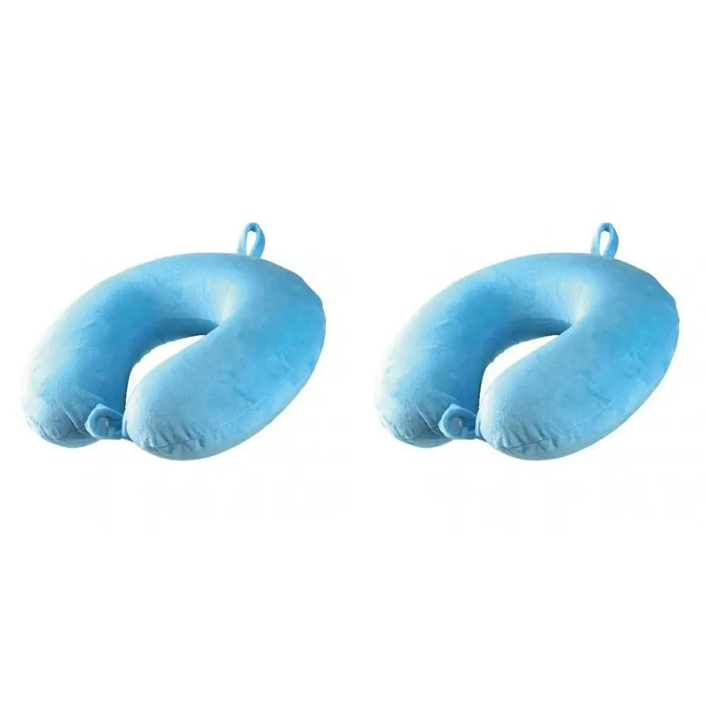 2x Laser Memory Foam Neck Travel Pillow Sleeping Support w/ Washable Cover Blue