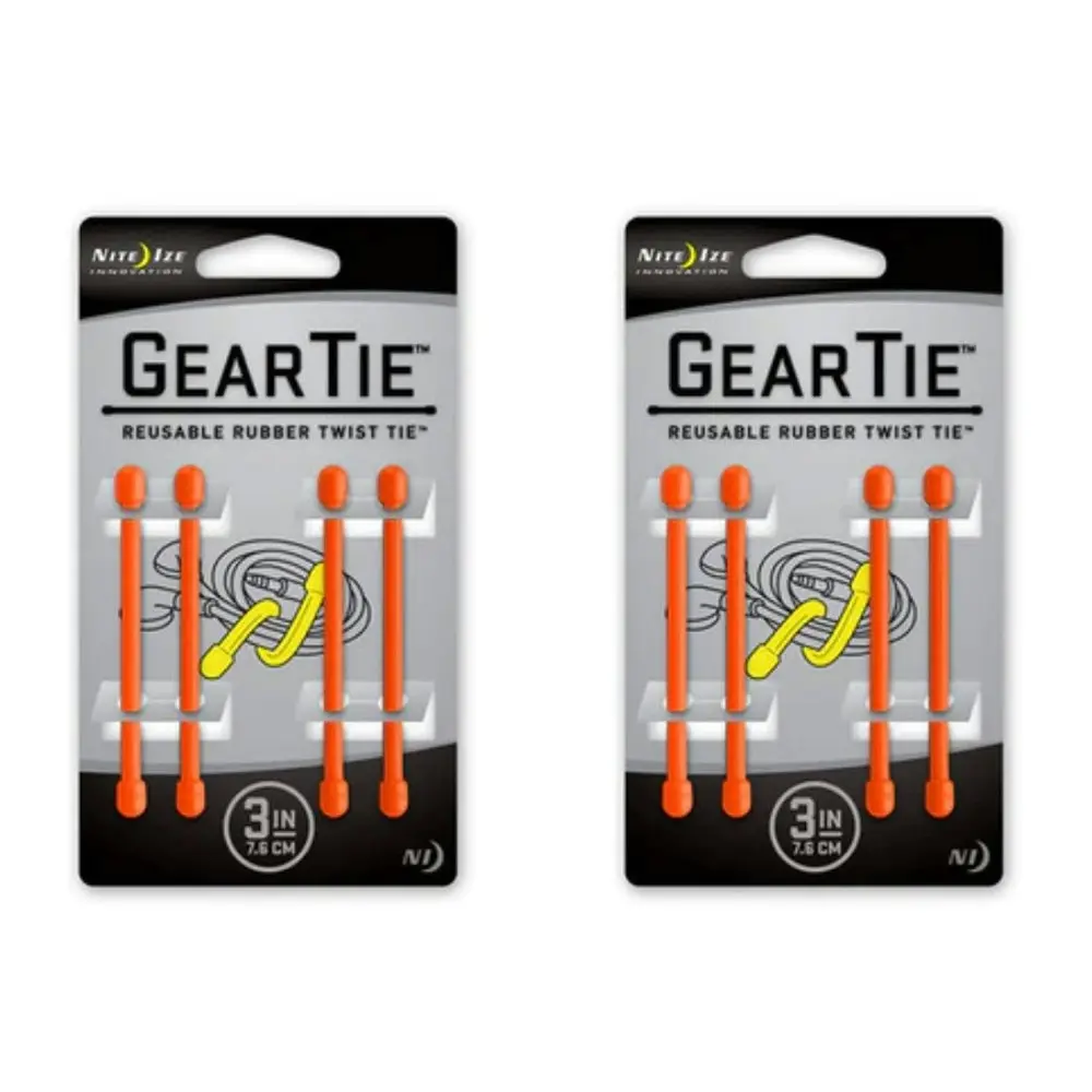 8pc Nite Ize 3in Rubber Gear Tie Blaze Reusable Wire Twist Organiser Orange