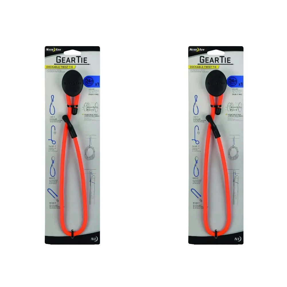 2x Nite Ize Blaze 24in Gear Tie Dockable Rubber Cable Reusable Organiser ORNG