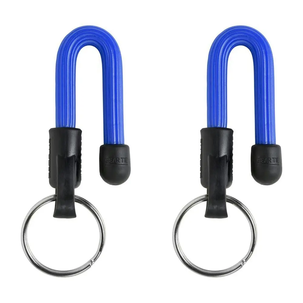 2x Nite Ize 14cm Reusable Rubber Twist Gear Tie Keyring Hanging Key Holder Blue