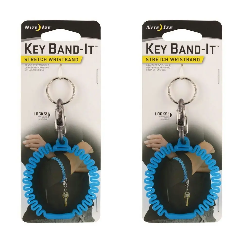 2x Nite Ize Key Band-It Stretch Wristband Keyholder Armband w/S-Biner Blue 6.5cm