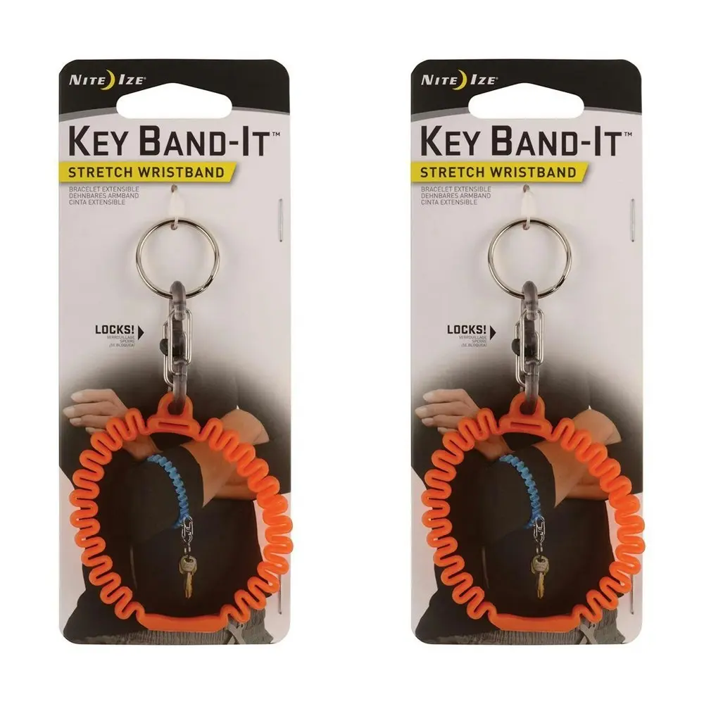 2x Nite Ize Key Band-It Stretch Wristband Keyholder w/S-Biner Orange 6.5cm