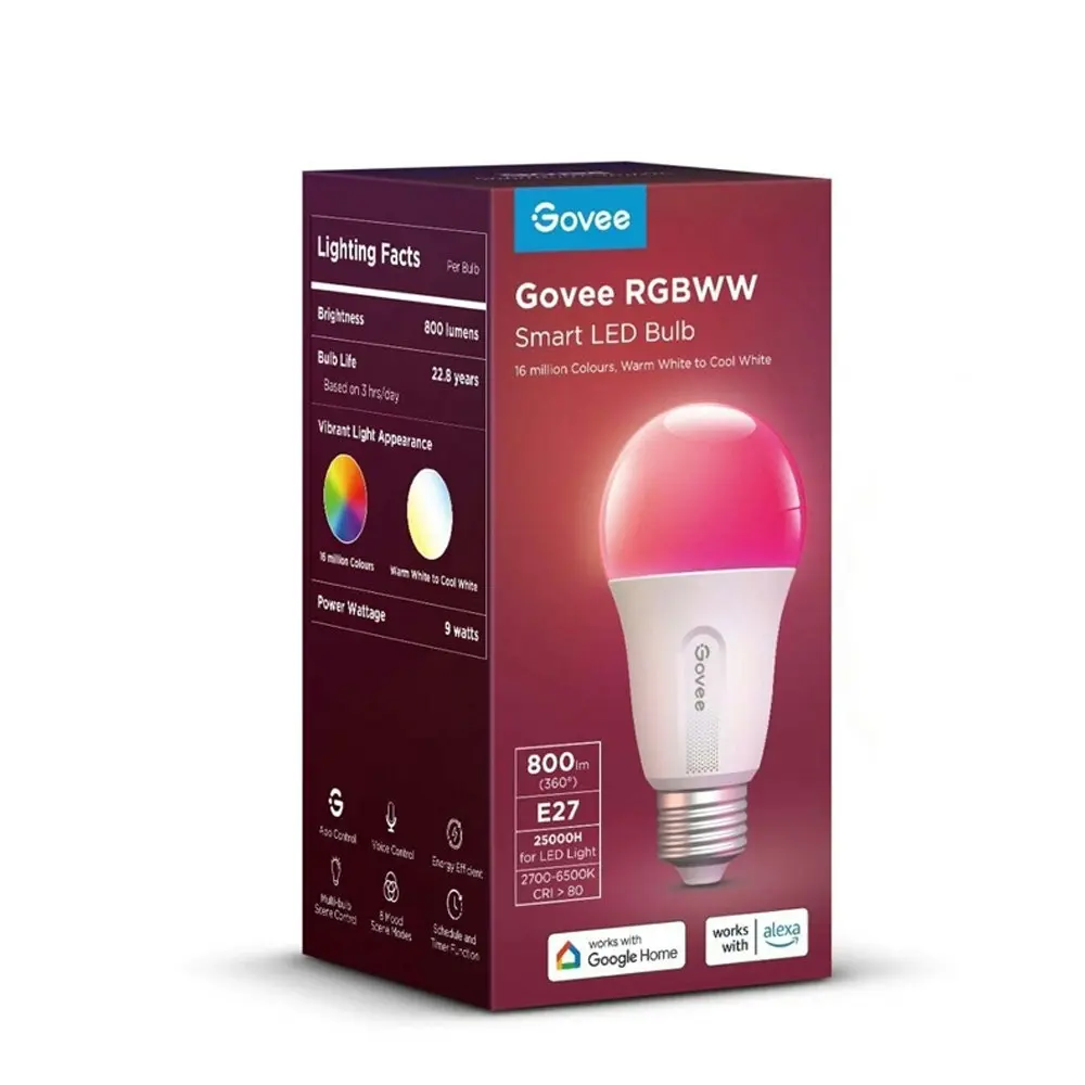 Clever Gear Govee RGBWW WiFi/Bluetooth Smart LED Light Bulb Voice Control B22