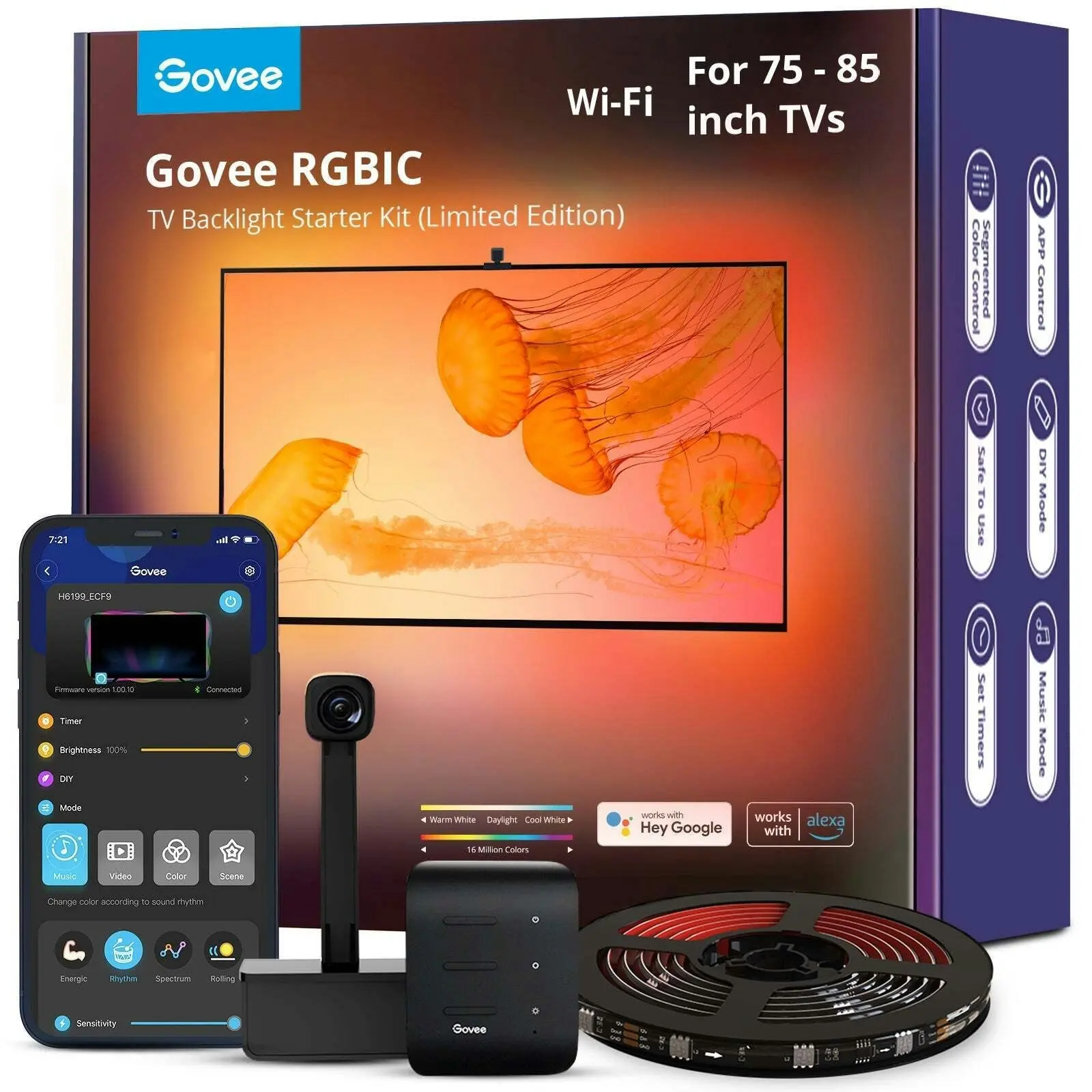 Clever Gear Govee RGBIC WiFi Smart Backlight Strip Starter Kit For 75-85" TV