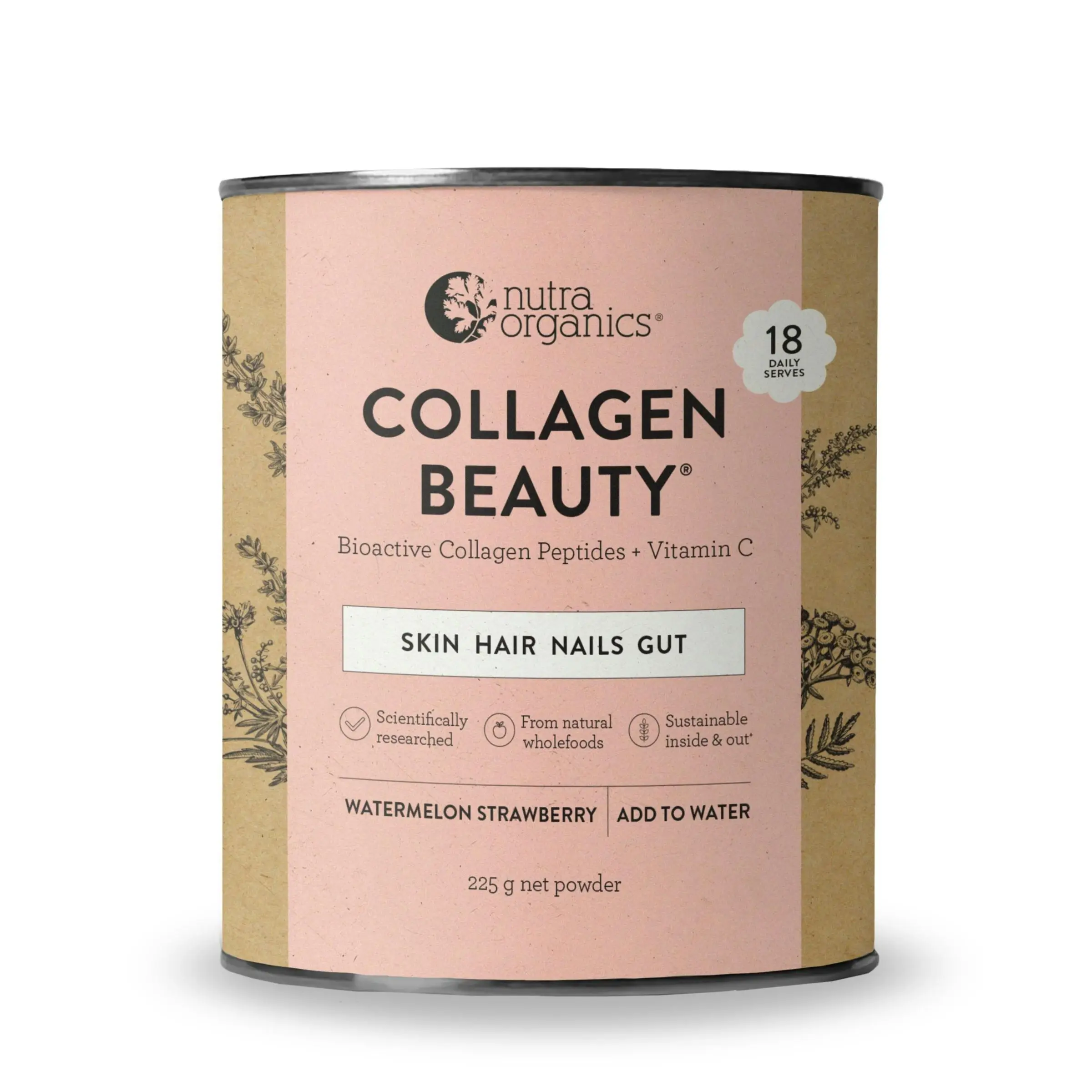 Nutra Organics Collagen Beauty Watermelon Strawberry 225g