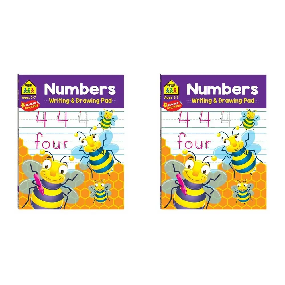 2x School Zone Numbers Writing and Drawing Excersise Pad Educational Kids 3y+