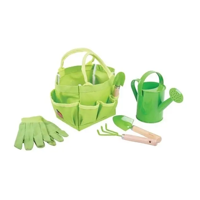 Bigjigs Toys Small Tote Bag w/ Garden Tools Kids/Children Sand Toy Green 3y+