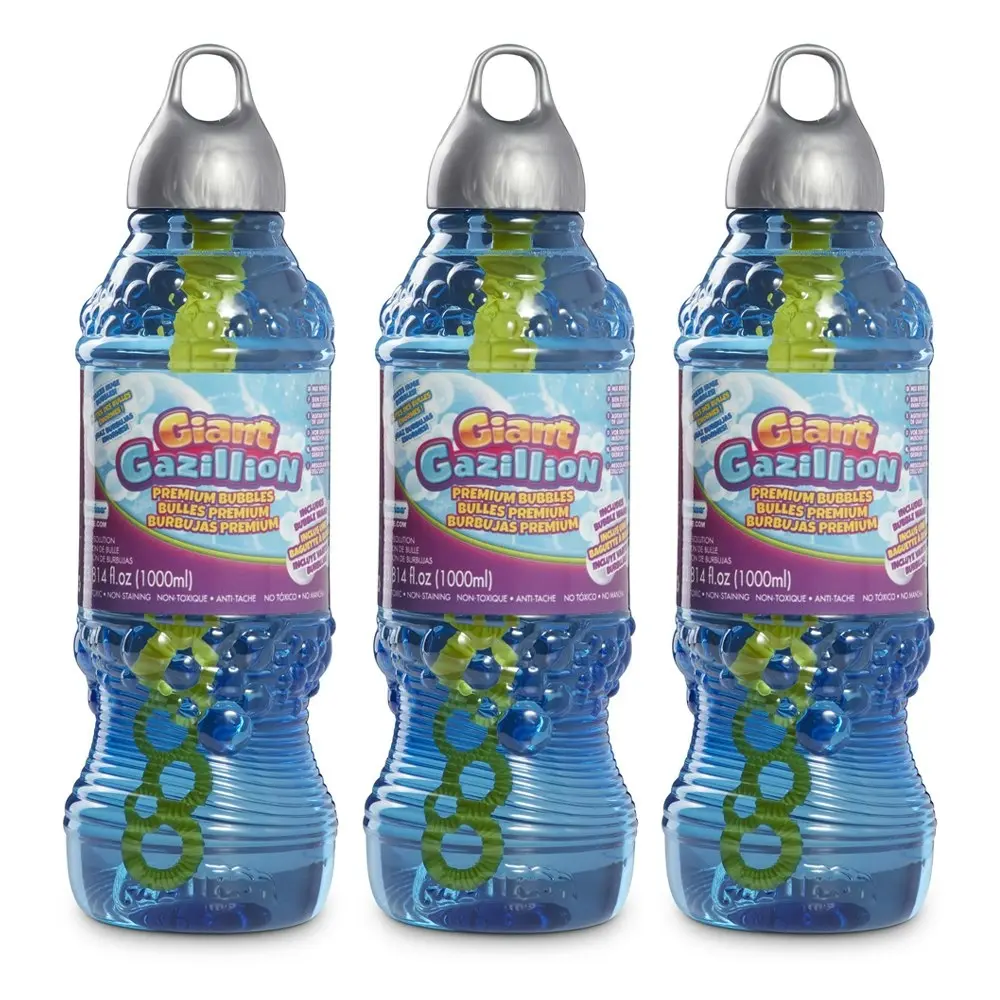 3PK Gazillion 1L Bubbles Blowing/Blower Giant Blue Solution w/Wand Kids Toy 3+