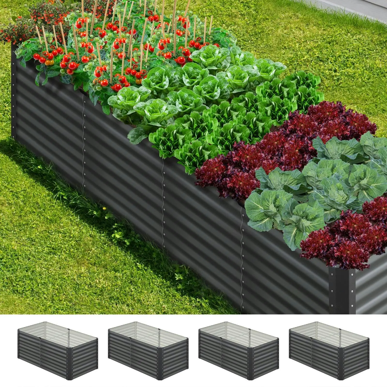 Livsip x2 Raised Garden Bed Kit Instant Planter Galvanised Steel 320x80x73CM