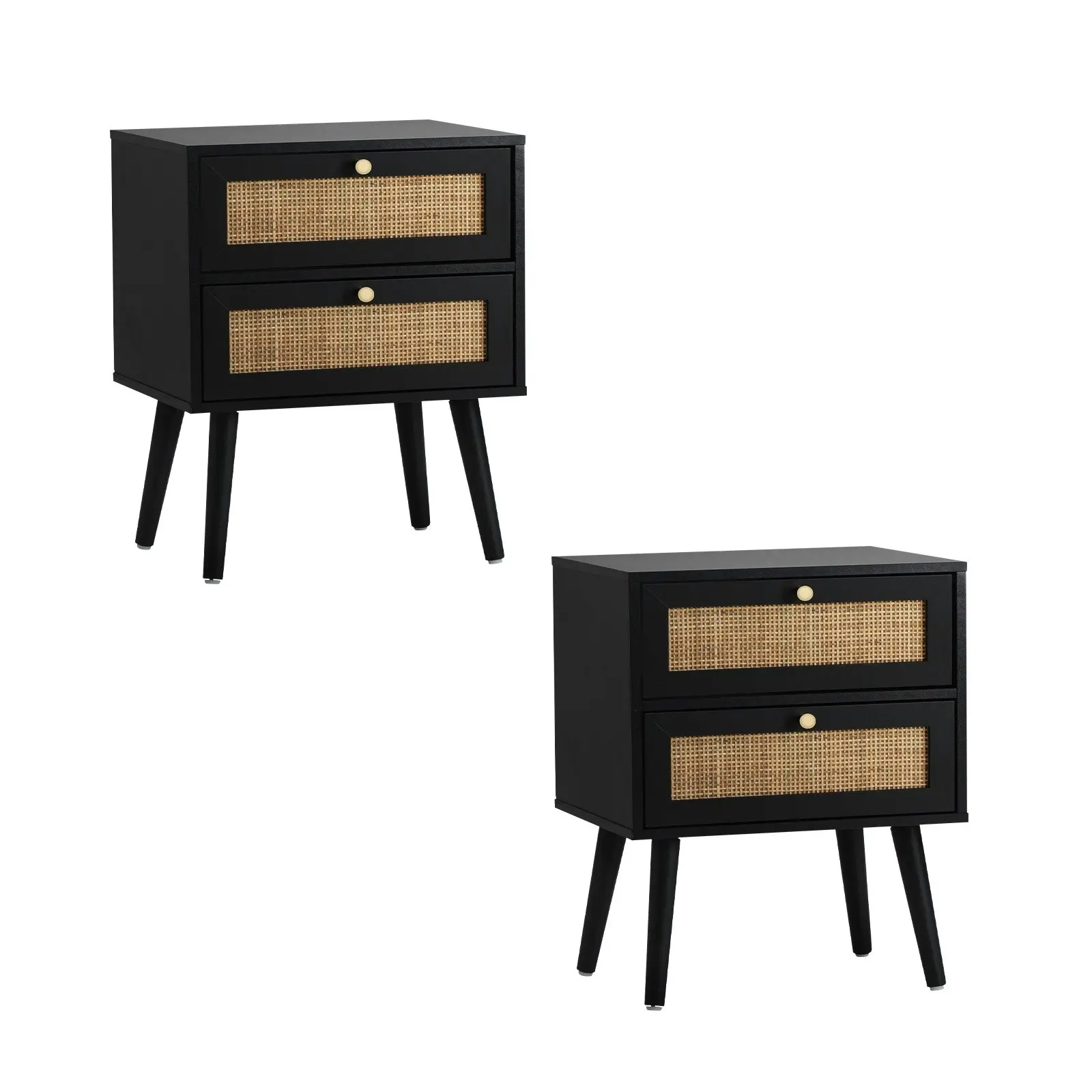 Oikiture 2X Bedside Table Side Table 2 Drawers Storage Cabinet Nightstand Rattan