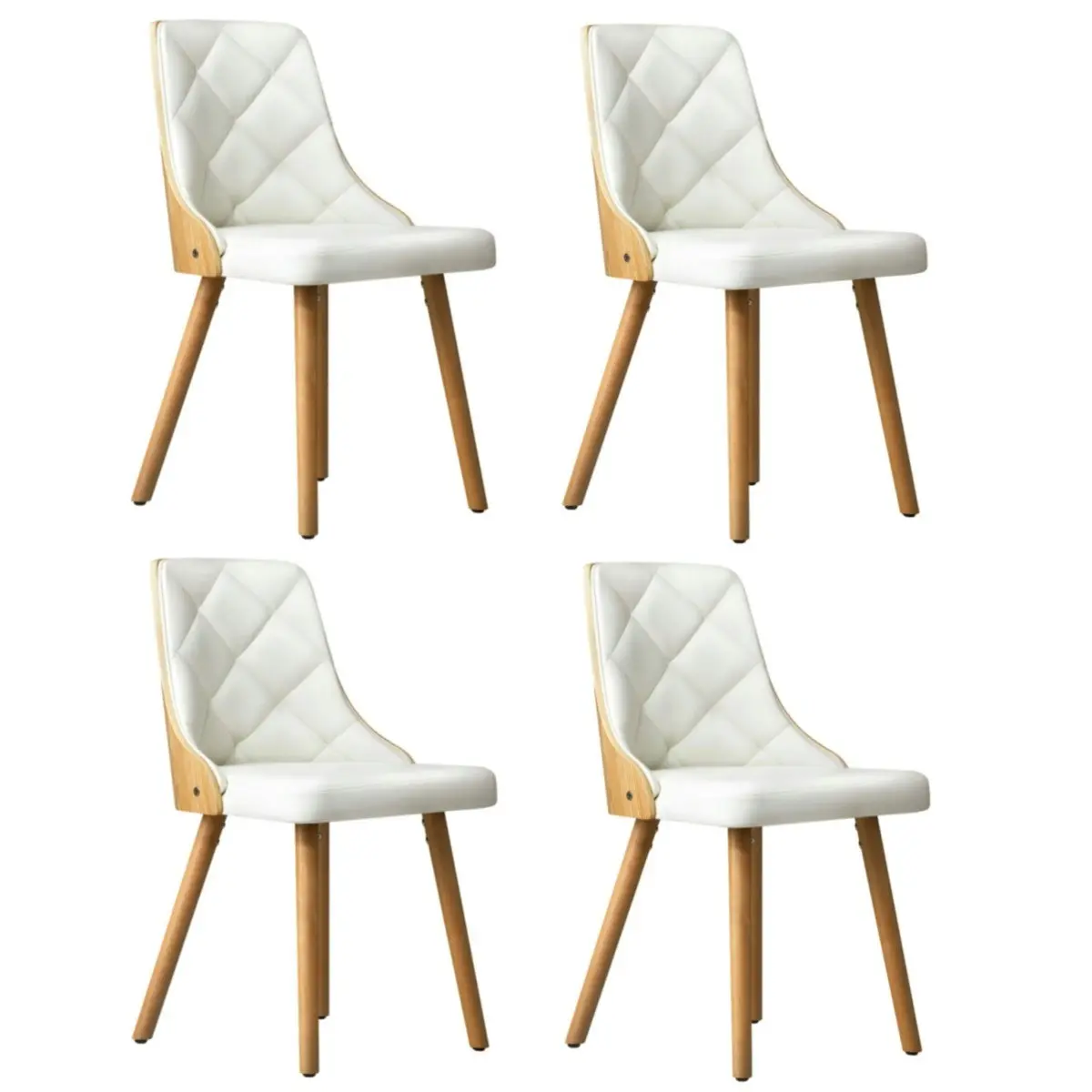 Oikiture 4x Dining Chairs Wooden Chair Kitchen Cafe Faux Leather Padded White