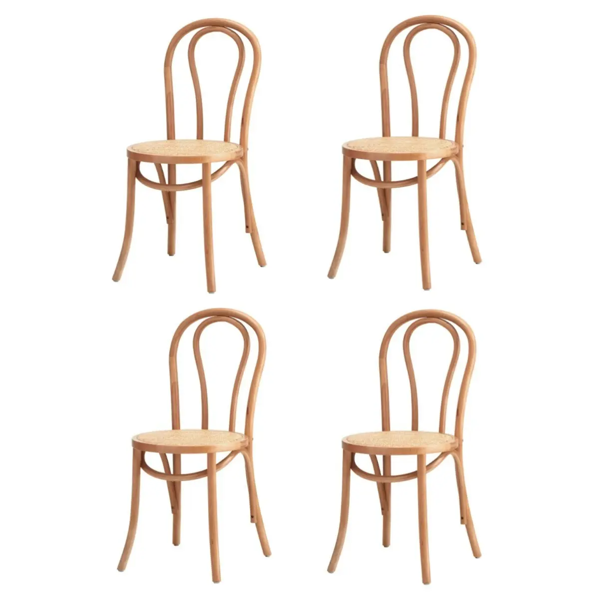 Oikiture 4PCS Dining Chair Solid Wooden Chairs Ratan Seat Natural