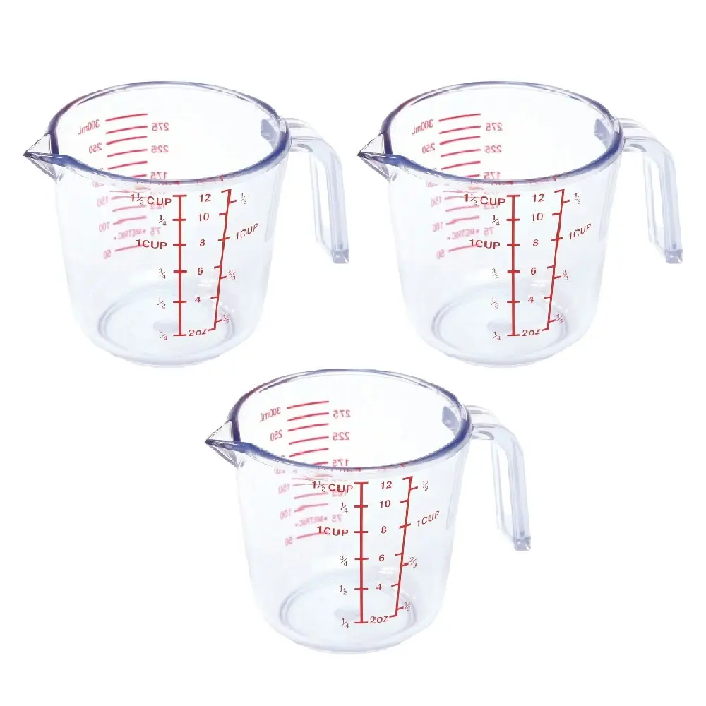 3x Cuisena 600ml Plastic Measuring Jug Powder/Liquid Baking/Kitchen Utensil CLR