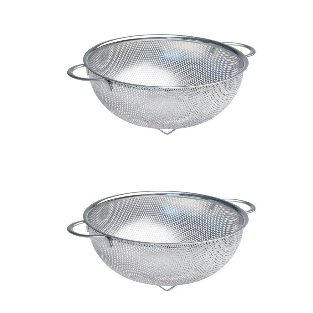 2x Cuisena Perforated 22cm Stainless Steel Colander Strainer Basket w/Handle SLV