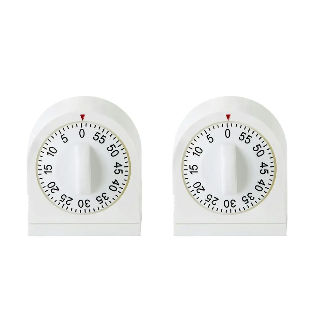 2x Cuisena 60-Minute Plastic Mechanical Timer Kitchen Baking/Cooking Alarm White