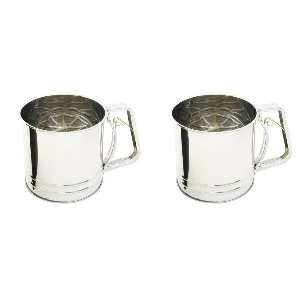 2x Cuisena Baking Stainless Steel 5-Cup 1.25L Flour Sifter w/ Squeeze Handle SLV