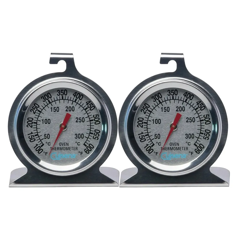 2x Cuisena Round Stainless Steel Glass Oven Thermometer Food Baking/Cooking SLV