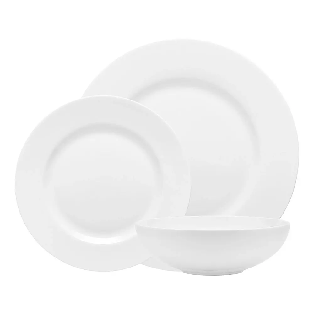 12pc Ecology Canvas Dinner Set Rim Serving Plate/Bowl Kitchen Dinnerware White