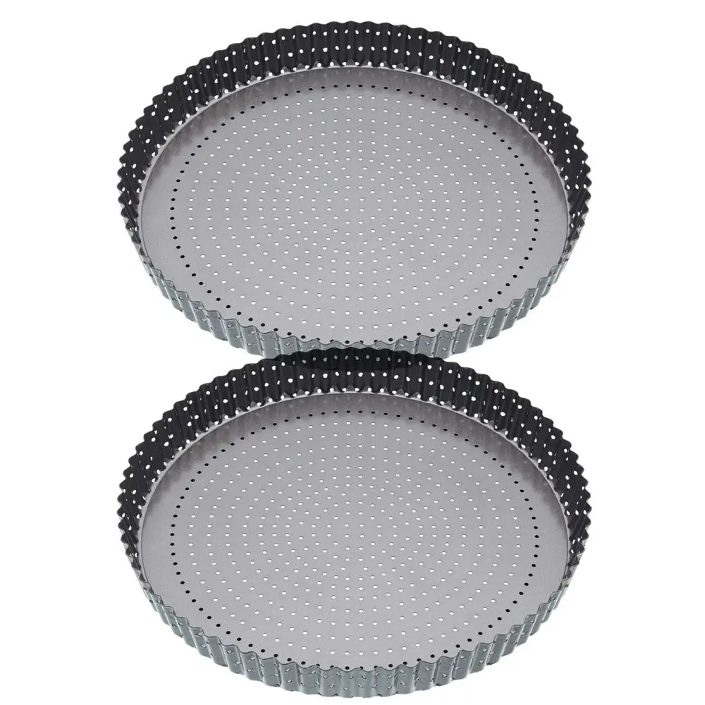 2x MasterCraft Crusty Bake 30cm Loose Base Non-Stick Round Flan Quiche Pan Black