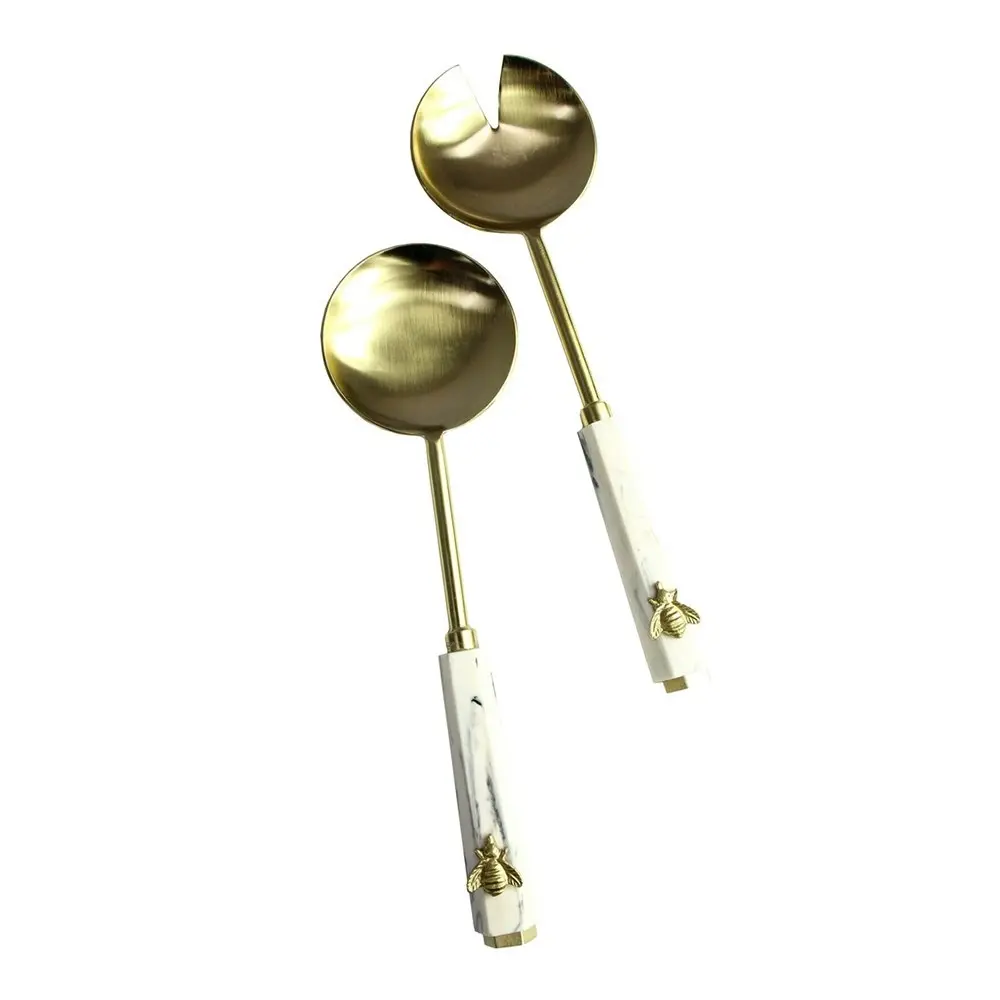 2pc Stainless Steel 28.5cm Bee Salad Server Spoon/Fork Serving Set Gold/White