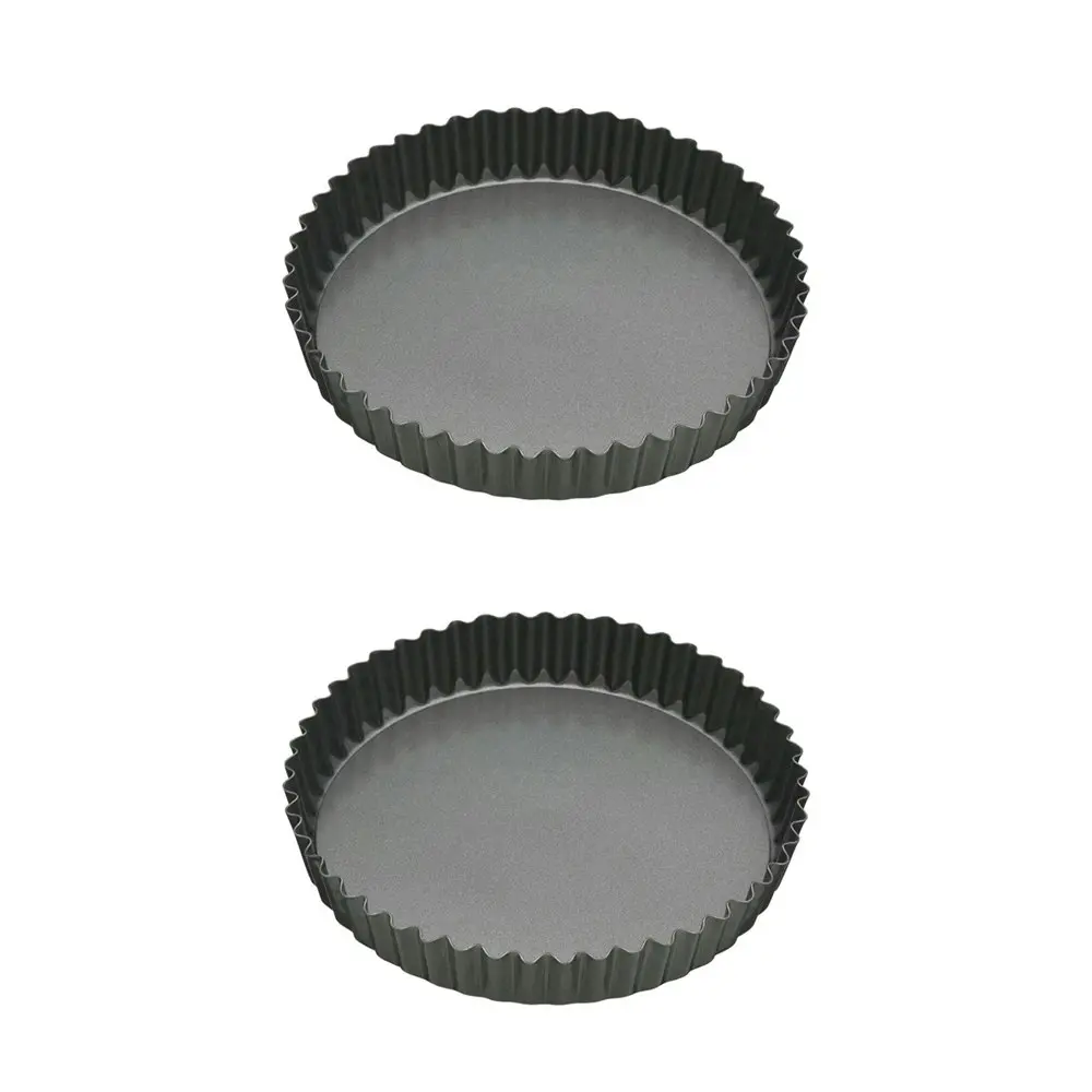 2x MasterCraft 20cm Heavy Loose Base Non-Stick Round Flan Quiche Pan Baking BLK