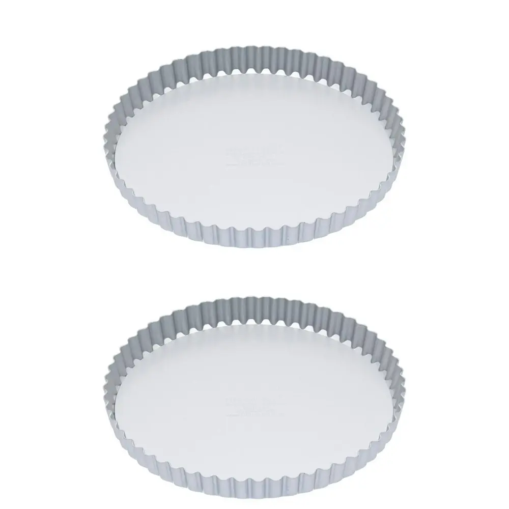 2x MasterCraft 23cm Anodised Round Flan/Quiche/Tart Tin Kitchen Baking Tray SLVR