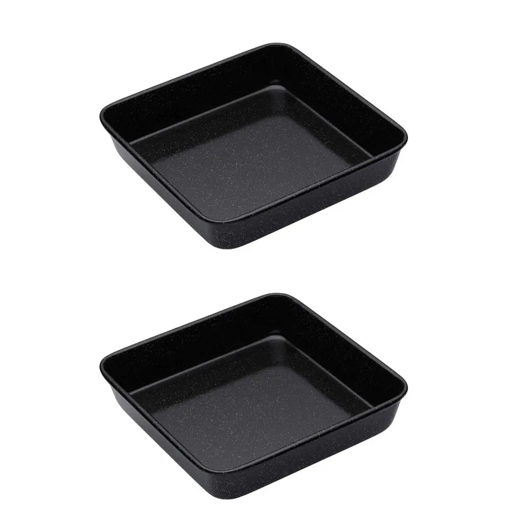 2x MasterCraft Pro Vitreous 23cm Enamel Square Baking Kitchen Roasting Tray BLK