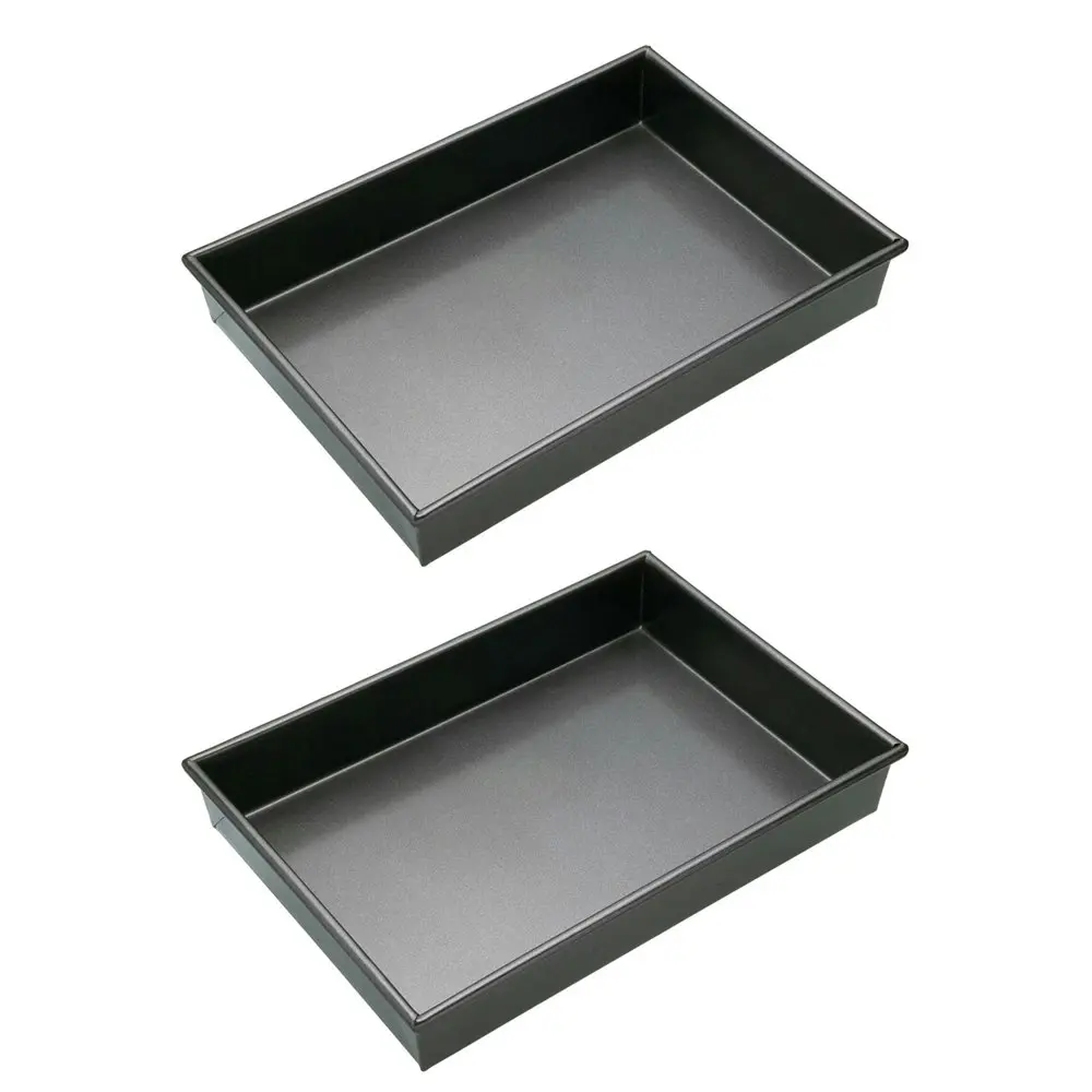 2x MasterCraft 35x24cm Heavy Base Non-Stick Rectangular Deep Cake Pan Baking BLK