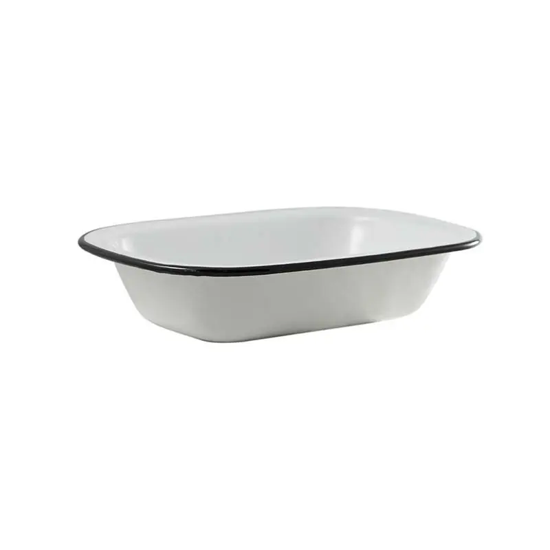 Urban Style Enamelware 26cm Pie Dish Rectangle Snack Container w/Black Rim White