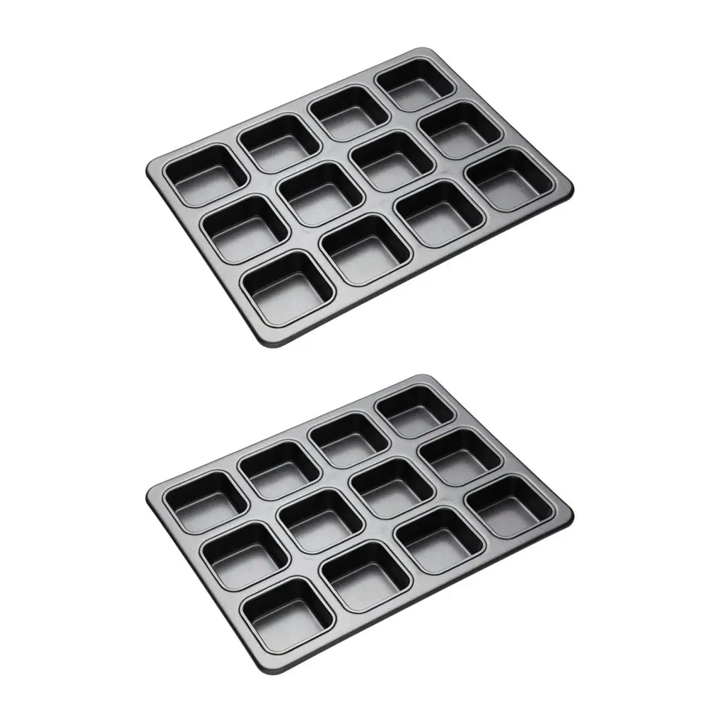 2x MasterCraft 34x26cm Heavy Base 12-Cup Non-Stick Square Brownie Pan Baking BLK