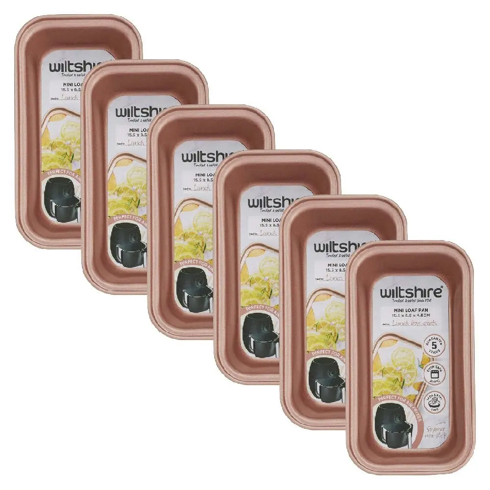 6PK Wiltshire Rose Gold Mini Non-Stick Loaf Pan Oven Baking Tin 15.5x8.5x4.5cm