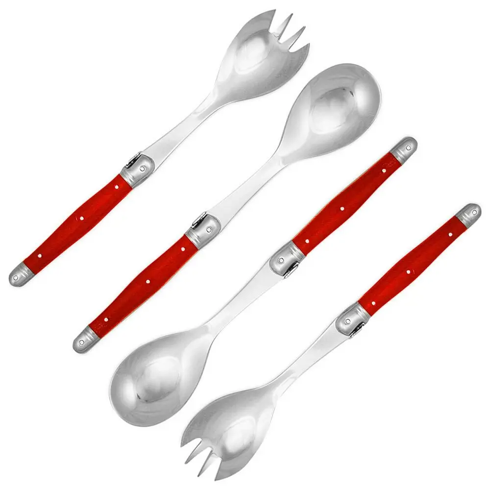 4pc Andre Verdier Laguiole Debutant Salad Serving/Server/Fork/Spoon Set Red