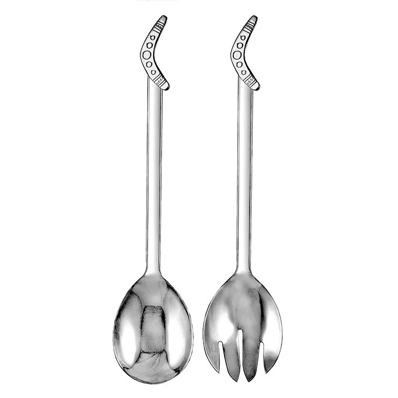 2pc Urban Bush Boomerang Stainless Steel Salad Servers Utensils Cutlery Silver