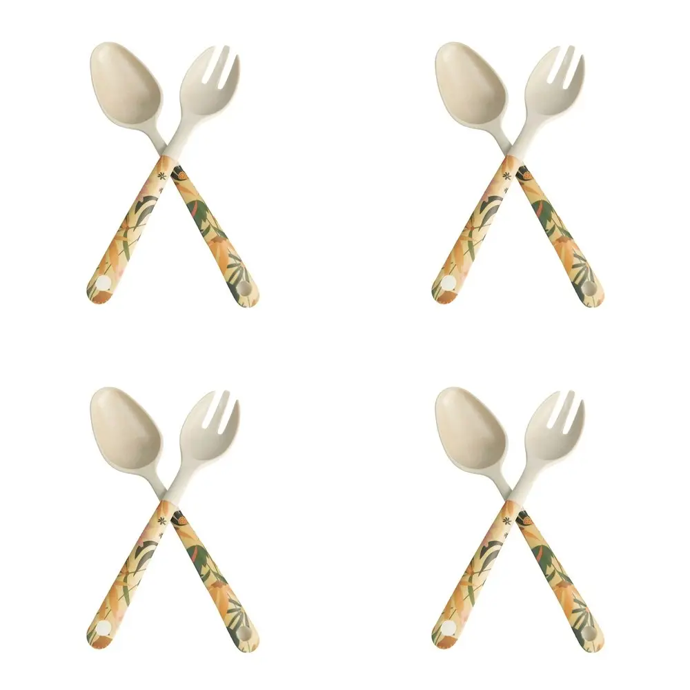 4x 2pc Urban Cassia Floral 25cm Spoon/Fork Salad Servers Kitchen Utensil Yellow