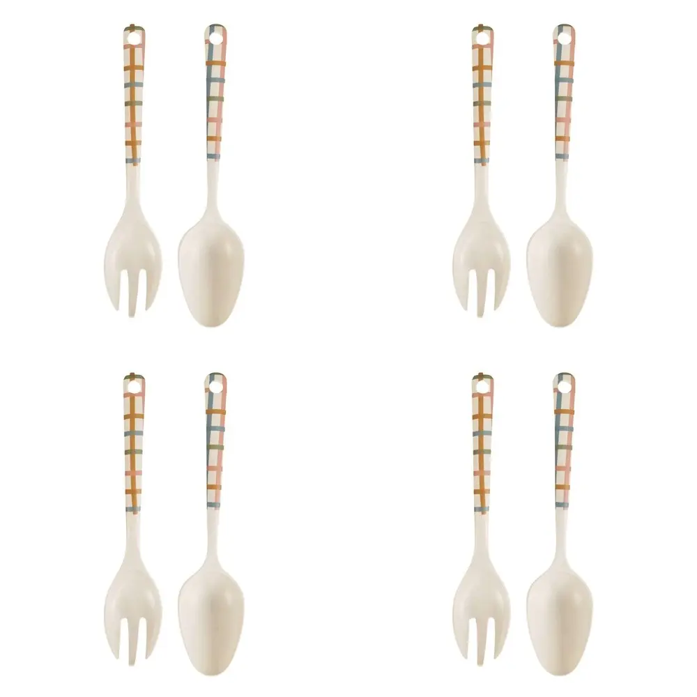 4x 2pc Urban Maldon Check 24cm Bamboo Fibre Spoon/Fork Salad Servers Utensil Set