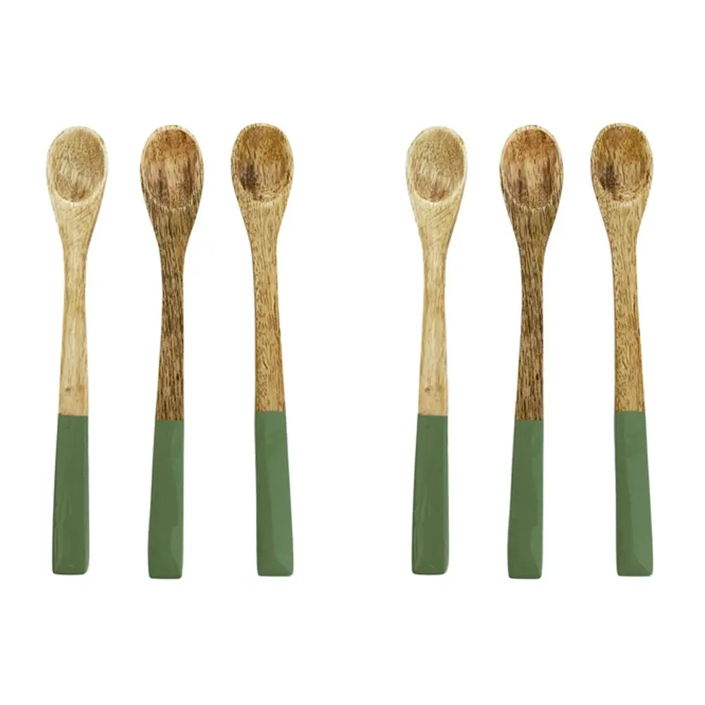 2x 3pc Urban 15cm Mango Wood Mini Serving Spoons Kitchen Utensil Green/Natural