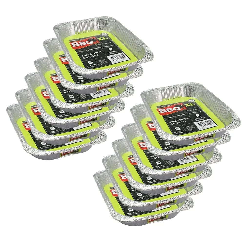 12x Lemon & Lime Rectangle 45.5x34cm Foil Oven Baking Tray BBQ Container LRG SLV