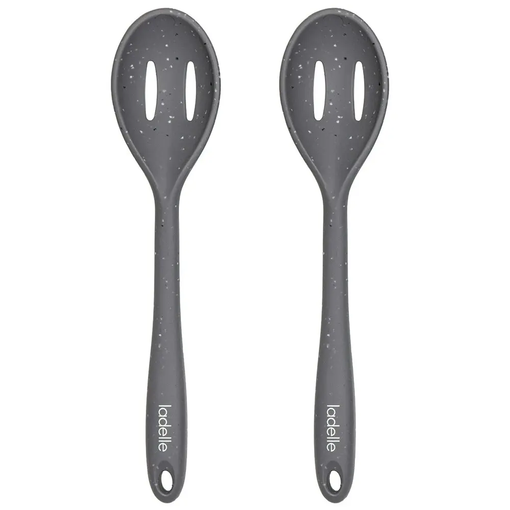 2x Ladelle Craft Grey Speckled Silicone Slotted Spoon Cooking/Serving Utensil