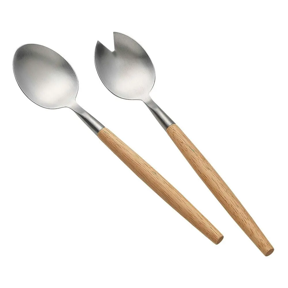 2pc Ecology Alto Stainless Steel/Rubberwood Salad Servers Utensils Set Natural