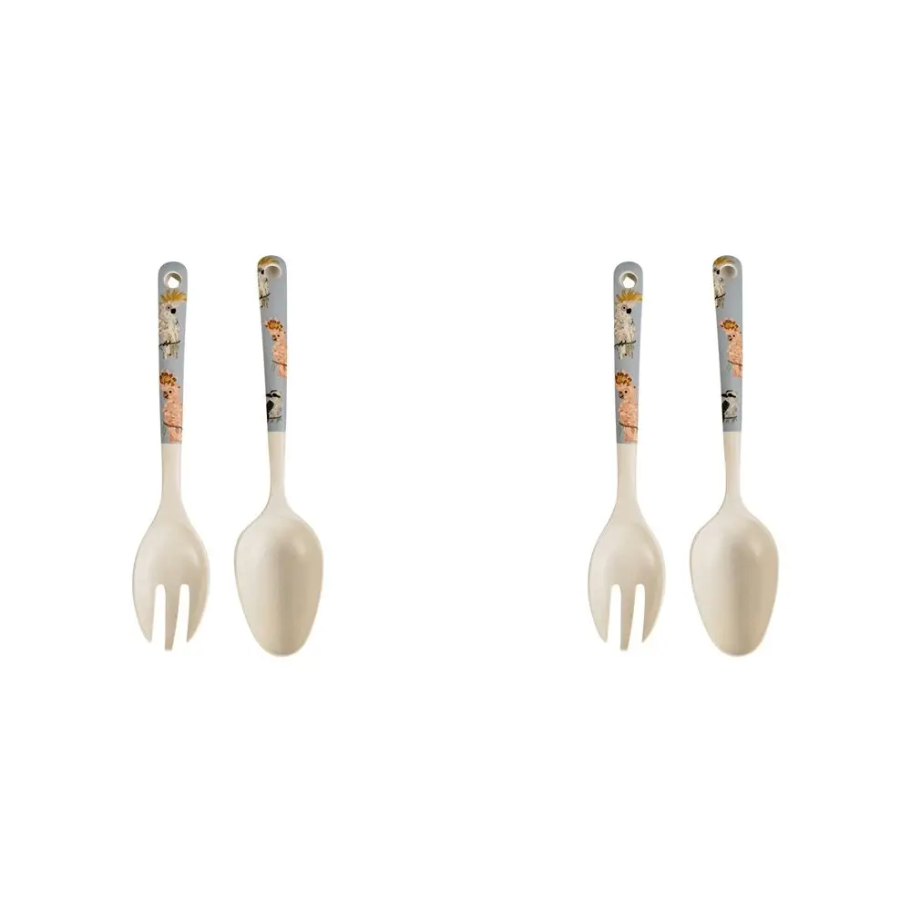 2x 2pc Urban FB Aus Birds 24cm Bamboo Fibre Spoon/Fork Salad Servers Utensil Set