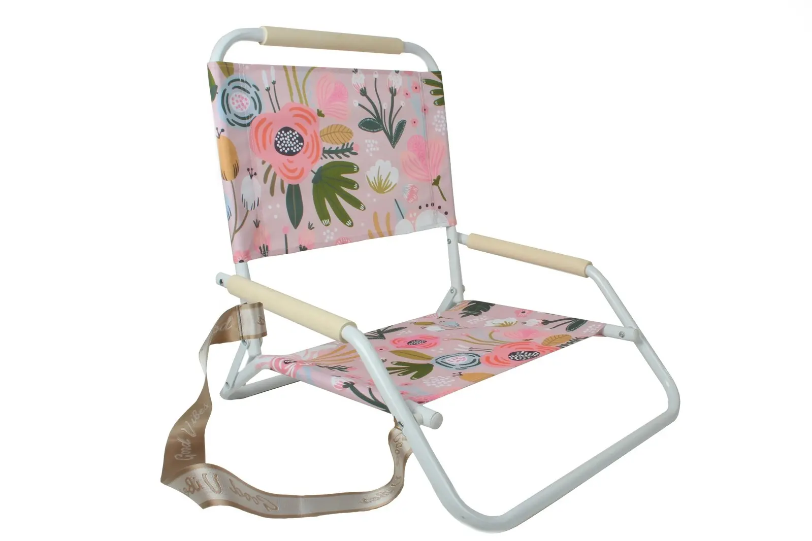 Good Vibes 60x58cm Beach/Outdoor Chair Foldable Peony Bloom w/ Steel Frame White