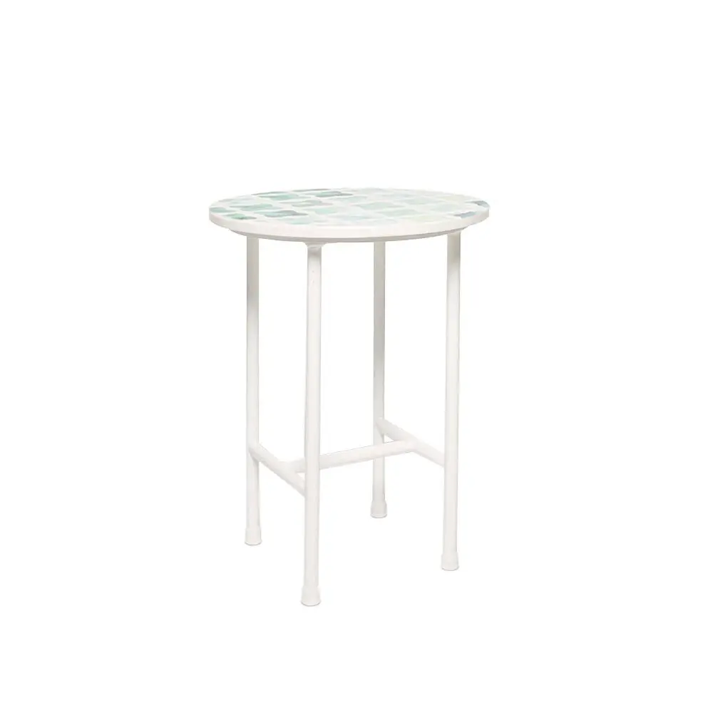 Rayell Marble Side Table Faded Print Cross Blue Marble/White Metal Legs 40x50cm