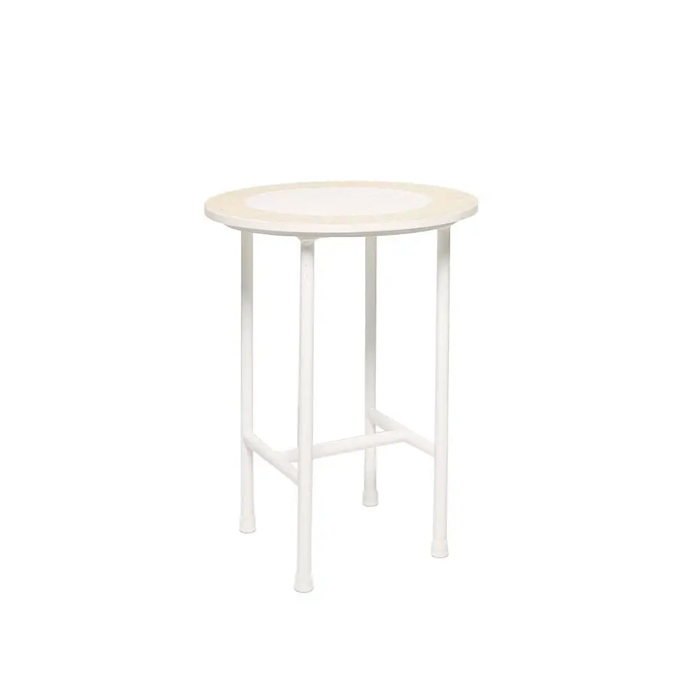 Rayell Marble Side Table Moroccan Magic Blush Marble/White Metal Legs 40x50cm