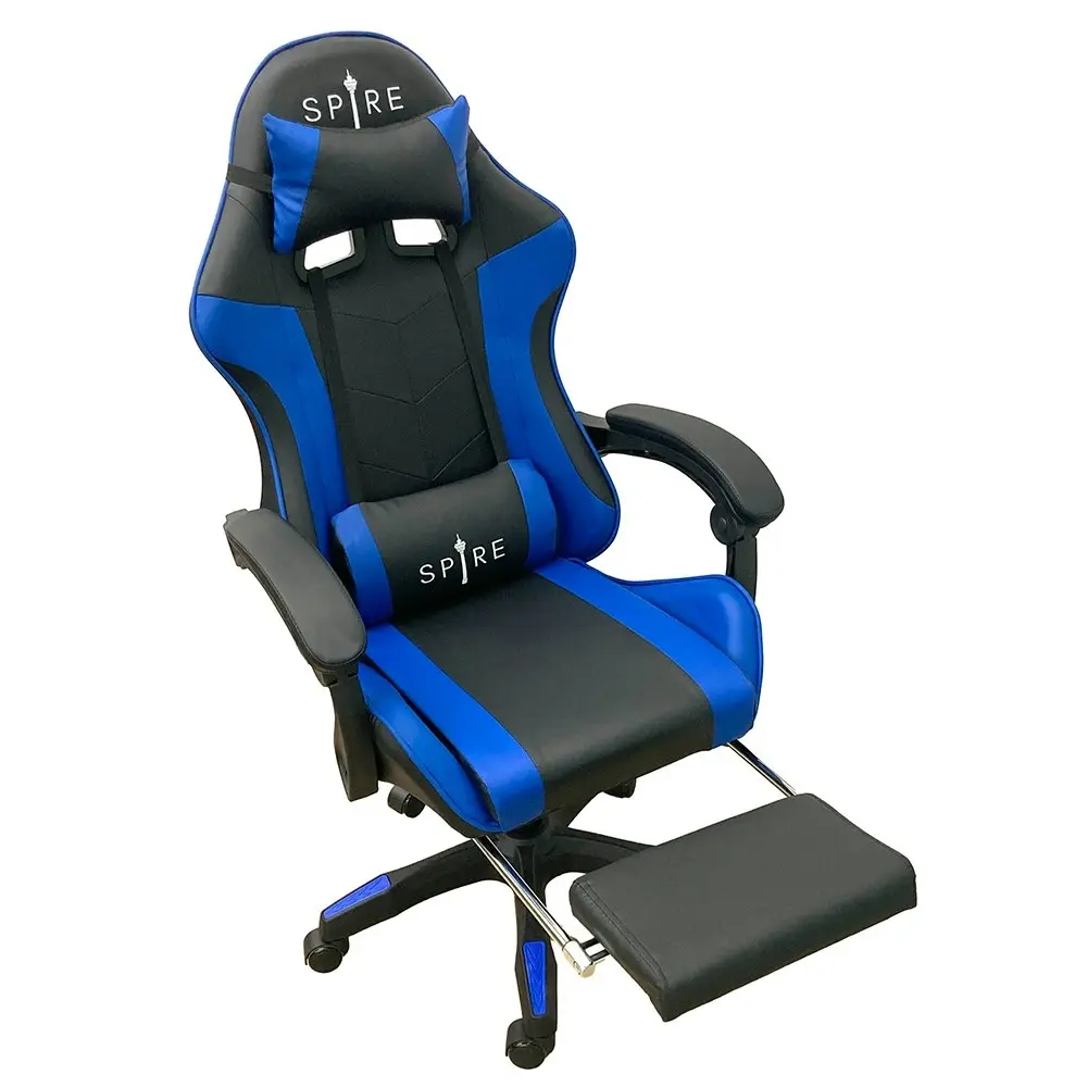 Spire Zinc Adjustable Gaming/Office Chair w/ Retractable Footrest Blue And Black