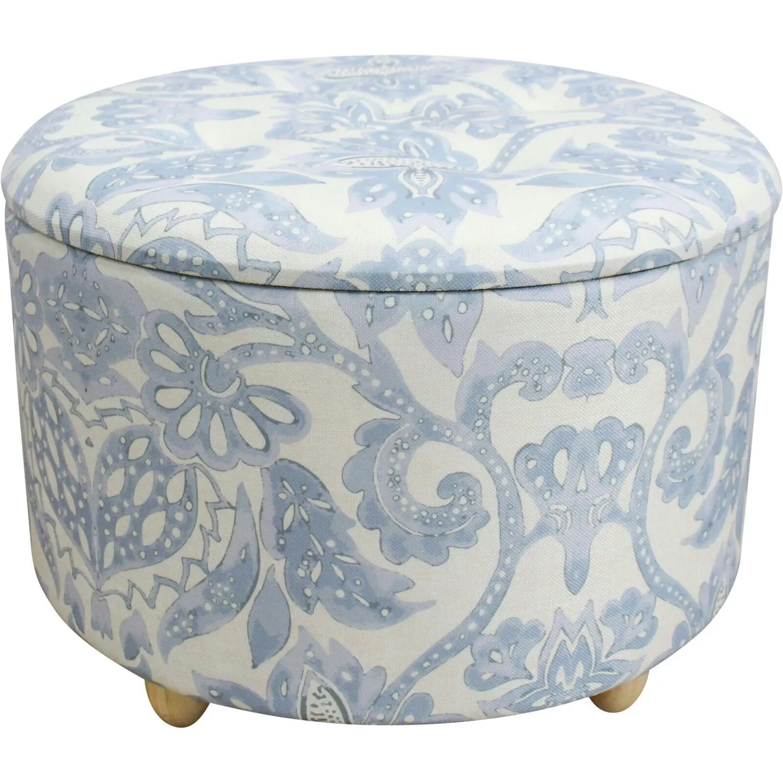 LVD 61cm Wood/Linen Storage Ottoman Round Seat/Organiser Home Furniture Valencia