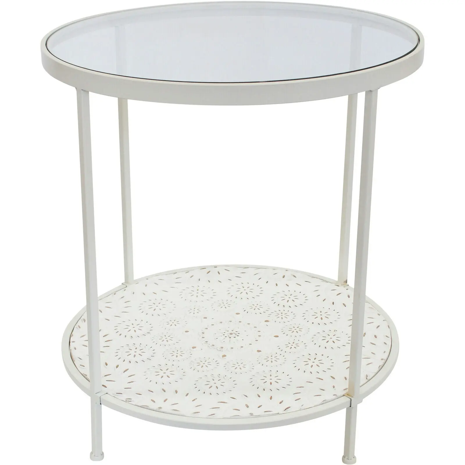 Island Metal/Glass/MDF 55x61cm Side Table Home Corner Furniture Round White